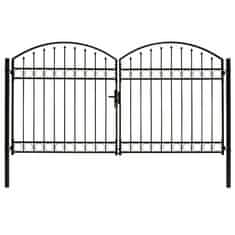 Vidaxl Dvojna vrata za ograjo zaobljena jeklo 300x175 cm črna
