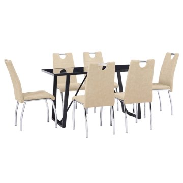 Vidaxl Jedilna garnitura 7-delna krem umetno usnje