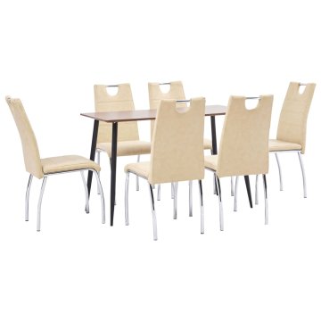 Vidaxl Jedilna garnitura 7-delna krem umetno usnje