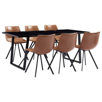 Vidaxl Jedilna garnitura 7-delna v barvi konjaka umetno usnje