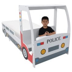 Greatstore Otroška postelja policijski avto, vzmetnica, 90x200 cm, H2