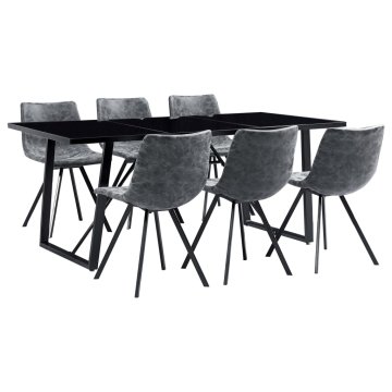 Vidaxl Jedilna garnitura 7-delna črno umetno usnje