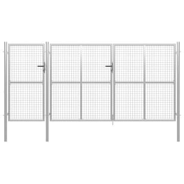 Vidaxl Vrtna vrata iz jekla 400 x 150 cm srebrne barve