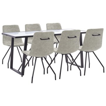 Vidaxl Jedilna garnitura 7-delna sivo umetno usnje