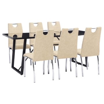 Vidaxl Jedilna garnitura 7-delna krem umetno usnje