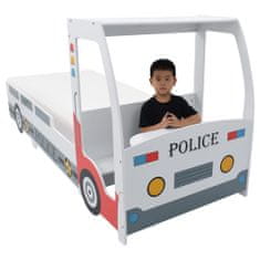 shumee Otroška postelja policijski avto, spominska vzmetnica, 90x200 cm