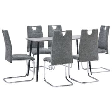 Vidaxl Jedilna garnitura 7-delna sivo umetno usnje