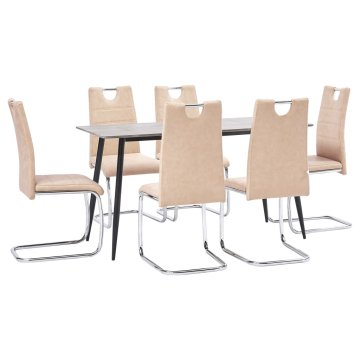 Vidaxl Jedilna garnitura 7-delna krem umetno usnje