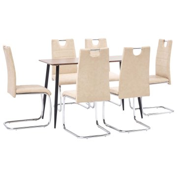 Vidaxl Jedilna garnitura 7-delna krem umetno usnje