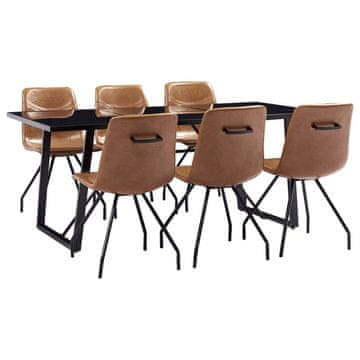 Vidaxl Jedilna garnitura 7-delna v barvi konjaka umetno usnje