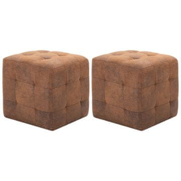 Vidaxl Tabure 2 kosa rjav 30x30x30 cm umetno usnje semiš
