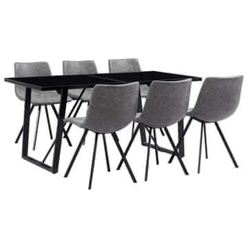 Vidaxl Jedilna garnitura 7-delna sivo umetno usnje