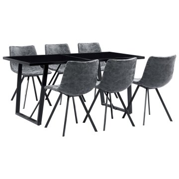 Vidaxl Jedilna garnitura 7-delna črno umetno usnje