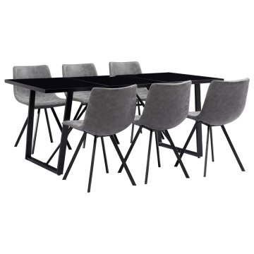 Vidaxl Jedilna garnitura 7-delna sivo umetno usnje