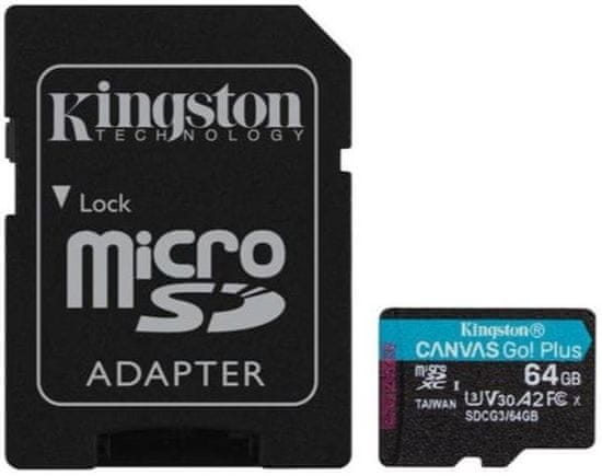 Kingston Canvas Go! Plus microSD 64 GB spominska kartica + microSD adapter