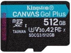 Kingston Canvas Go! Plus microSD 512 GB spominska kartica + microSD adapter