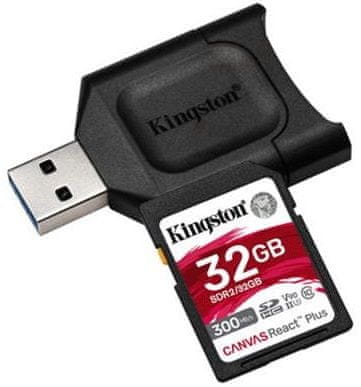 Kingston Canvas REACT Plus SD kartica, 32 GB + adapter