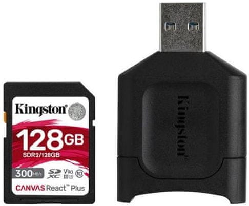 Kingston Canvas REACT Plus SD kartica, 128 GB + adapter