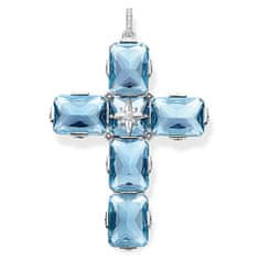 Thomas Sabo Obesek "Križ velikih modrih kamnov z zvezdo" , PE881-644-31, Sterling srebro, 925 Sterling srebro, pocrnjeno, sintetična spinel svetlo modra, cirkonij bela