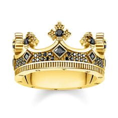 Thomas Sabo Prstan "Crown" , TR2208-414-11-54, Sterling Silver, 925 Sterling srebro, 18k rumeno zlato prevleko, cirkonij črno