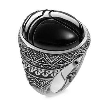 Thomas Sabo Prstan "Black Notch" , TR2134-641-11-60, Sterling Silver, 925 Sterling srebro, pocrnjeno, oniks, cirkonij črno