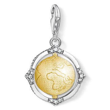 Thomas Sabo Obesek "Vintage Globe" avtorja , 1711-849-39, Charm Club, 925 Sterling srebro, 18k obloga iz rumenega zlata, zatemnjeno, cirkonij bel