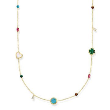 Thomas Sabo Ogrlica "Riviera barve" , KE1759-490-7-L90v, Sterling Silver, 925 Sterling srebro, 18k obloga iz rumenega zlata, sintetični korund, simuliran malahit / turkizna barva, tigrovo oko, biser, cirkonija