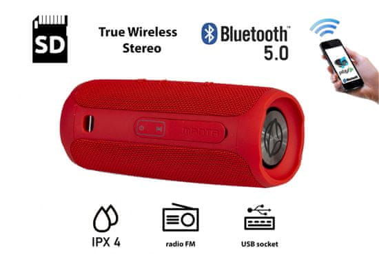 Manta SPK130GO Bluetooth zvočnik, rdeč