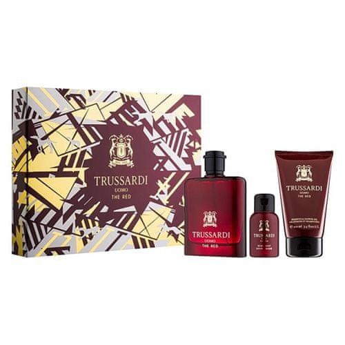 Trussardi jev darilni set, Uomo The Red, EDT 100 ml, gel za prhanje 100 ml, milo za brado 50 ml