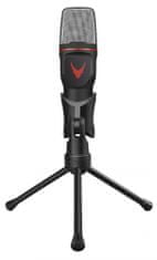 Omega Platinet VGMM namizni mikrofon, s trinožnim stojalom s prilagodljivim naklonom, 1,8 m, rdeč kabel