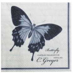 Lene Bjerre MOLLY papirnate serviete, bele z modrim metuljem, 40 x 40 cm