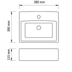 shumee Umivalnik z odprtino za pipo 38x30x11,5 cm keramičen srebrn