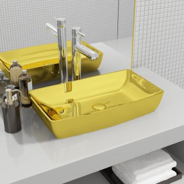 Vidaxl Umivalnik 71x38x13,5 cm keramičen zlat