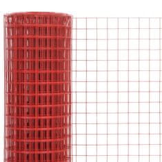 Vidaxl Žična mreža za ograjo jeklo s PVC oblogo 25x1,5 m rdeča