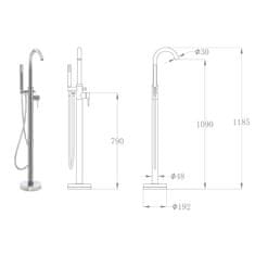 shumee Prostostoječi tuš s pipo za kad iz nerjavečega jekla 118,5 cm
