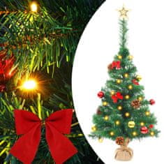 Vidaxl Umetna osvetljena novoletna jelka z bučkami zelena 64 cm