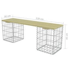 Vidaxl Gabionska klop 120 cm iz pocinkanega jekla in borovine
