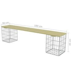 Vidaxl Gabionska klop 180 cm pocinkano jeklo in borovina