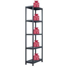 Vidaxl Stojalo s policami plastika 125 kg 60x30x180 cm črno