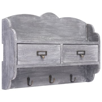 Vidaxl Stenski obešalnik za plašče siv 50x10x34 cm les