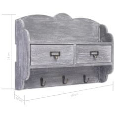 Vidaxl Stenski obešalnik za plašče siv 50x10x34 cm les
