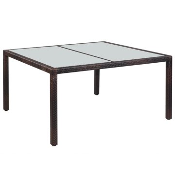 Vidaxl Vrtna miza 150x90x75 cm rjav poli ratan in steklo