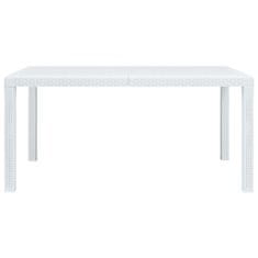 Vidaxl Vrtna miza iz plastike 150x90x72 cm bela videz ratana
