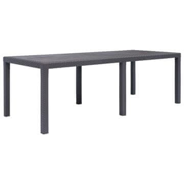 Vidaxl Vrtna miza iz plastike 220x90x72 cm izgled ratana rjava
