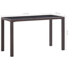 Vidaxl Vrtna miza rjava 123x60x74 cm poli ratan