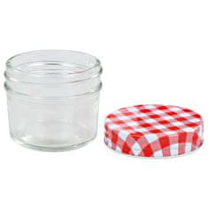 Vidaxl Stekleni kozarci z belimi in rdečimi pokrovi 24 kosov 110 ml
