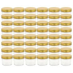 Greatstore Stekleni kozarci z zlatimi pokrovi 48 kosov 110 ml