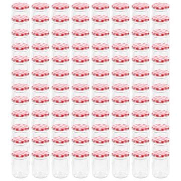 Vidaxl Stekleni kozarci z belimi in rdečimi pokrovi 96 kosov 230 ml