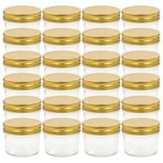 Greatstore Stekleni kozarci z zlatimi pokrovi 24 kosov 110 ml