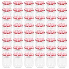 Vidaxl Stekleni kozarci z belimi in rdečimi pokrovi 48 kosov 230 ml